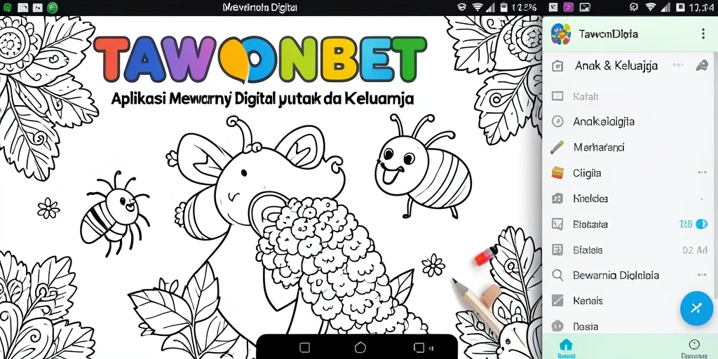 Antarmuka TAWONBET dengan gambar untuk diwarnai dan fitur pilihan warna.