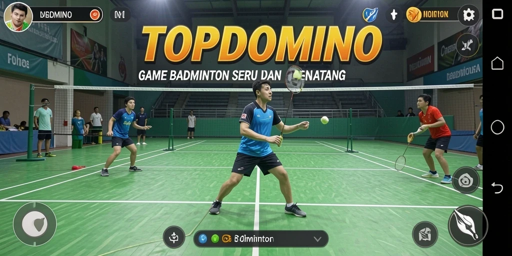 Antarmuka utama game Badminton TOPDOMINO yang menarik dan interaktif.