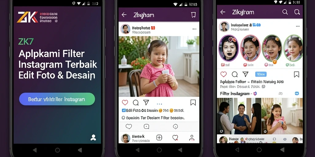 Antarmuka ZK7 dengan berbagai pilihan filter untuk foto Instagram.