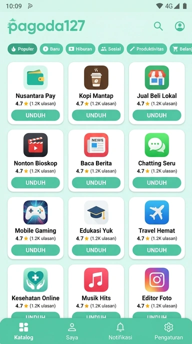 Tampilan katalog aplikasi pagoda127